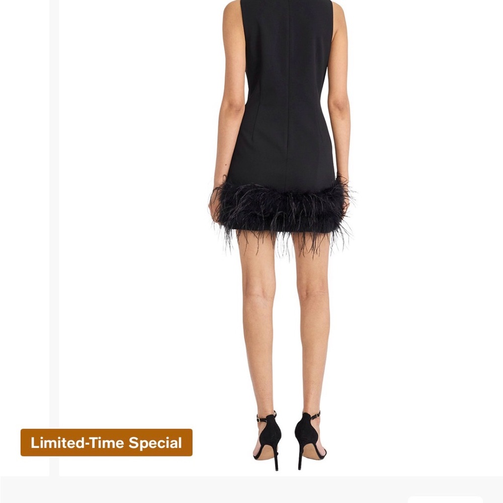 Donna Morgan Black Mini Dress with Feather Hem - Picture 2 of 6